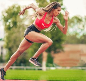 Woman running fast sprinting